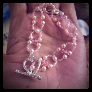 Pink Swarovski Pearl's and Crystal woven Bracelet